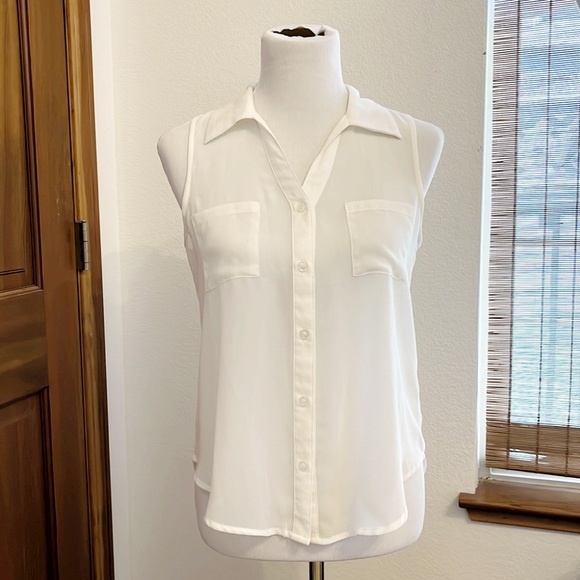 Sheer Ivory Button Down Collared Tank with Pockets, TJ Maxx, Size Small - Picture 1 of 8